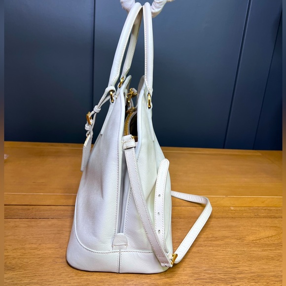 AUTH Prada Lux Promenade 2 way satchel in white Saffiano leather - Picture 4 of 13